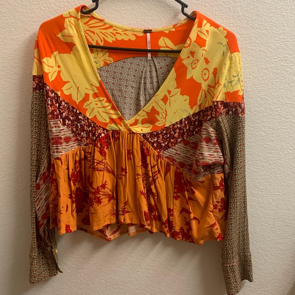 Free People multi-pattern blouse